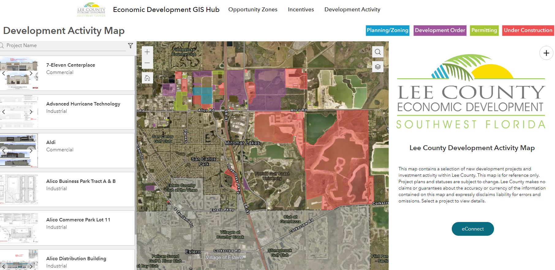 Development Activity Map from Lee County details New Construction